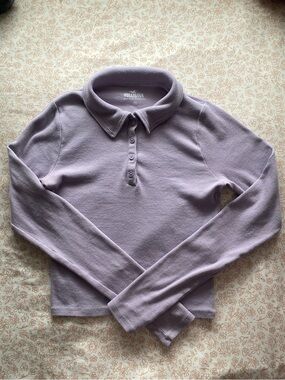 Hollister Lilac Long-Sleeve Polo Knit Top
